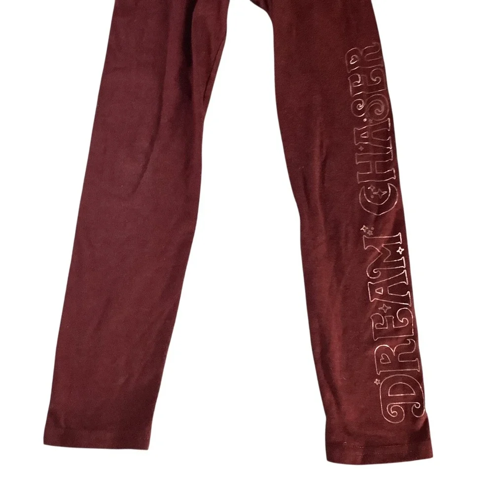 Old Navy Girls Burgundy Velour Leggings Dream Chaser Graphic Size M 8 Activewear